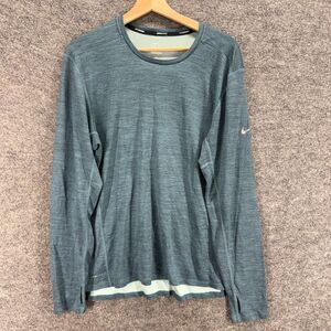 Nike Activewear T-Shirt Men L Large Blue Dri Fit Running Long Sleeve Wool Active